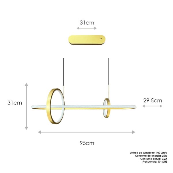 Lampara Colgante Circular LED Dorada - Image 3