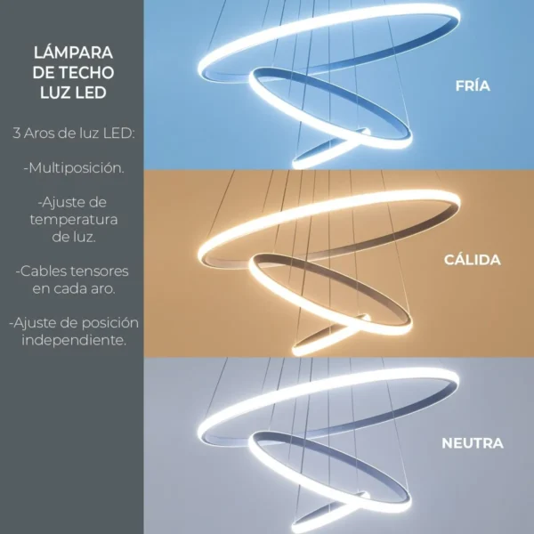Lámpara Techo Colgante 3 Aros LED 3 Tonos De Luz - Image 5